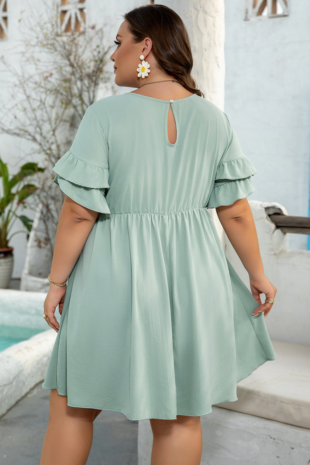 Plus Size Grass Green Flared Mini Dress