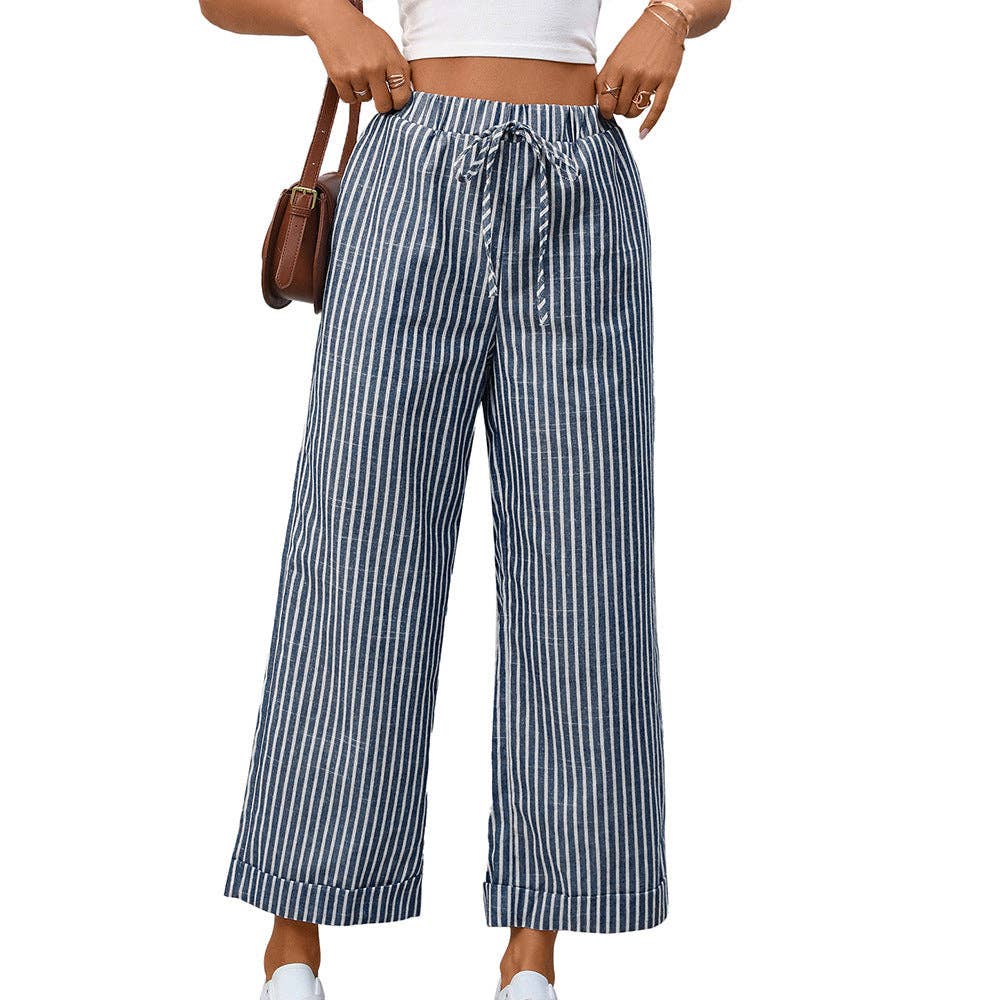 Lovesoft - Striped High Waist Cropped Straight Leg Casual Pants