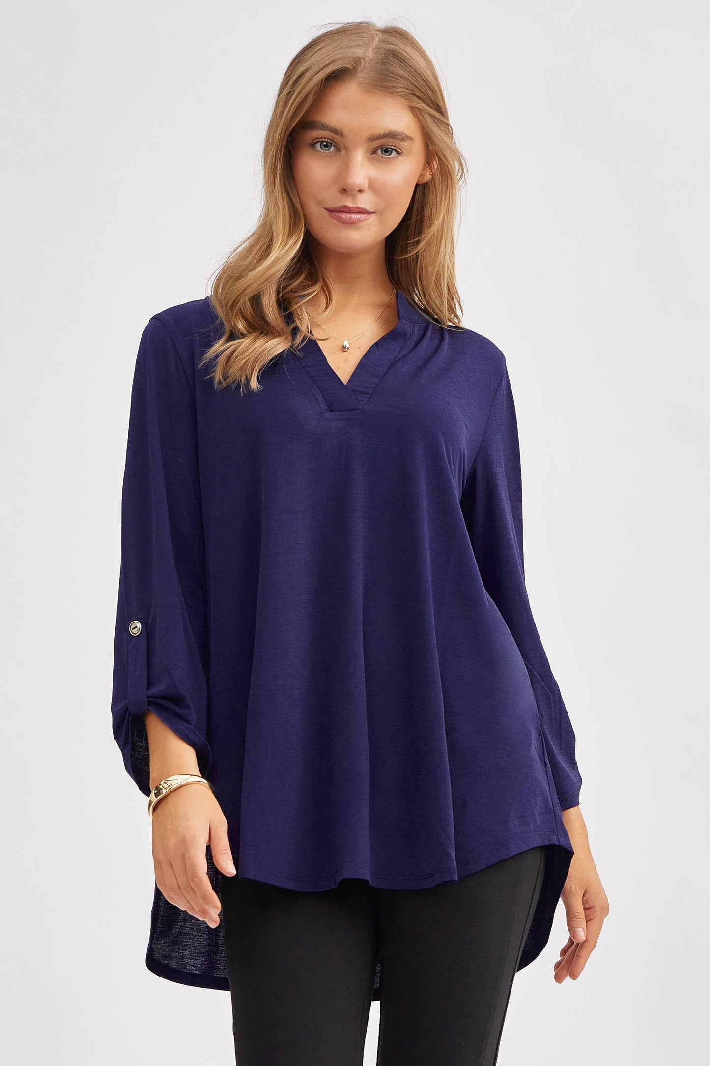 Signature Mandarin Collar 3/4 Sleeve Flowy Top