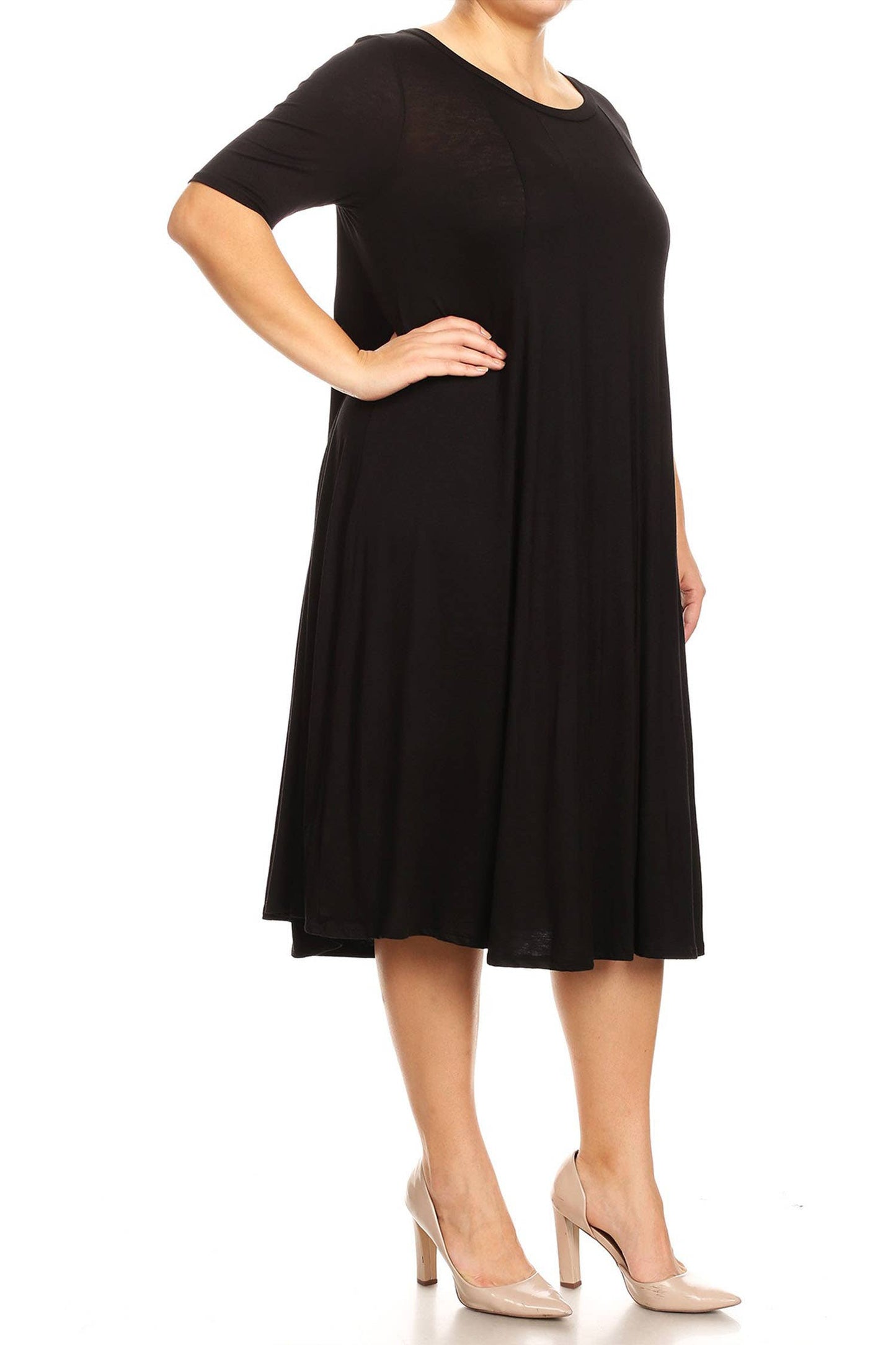 Women's Plus Size A-Line Round Neck Casual Solid Midi Dress