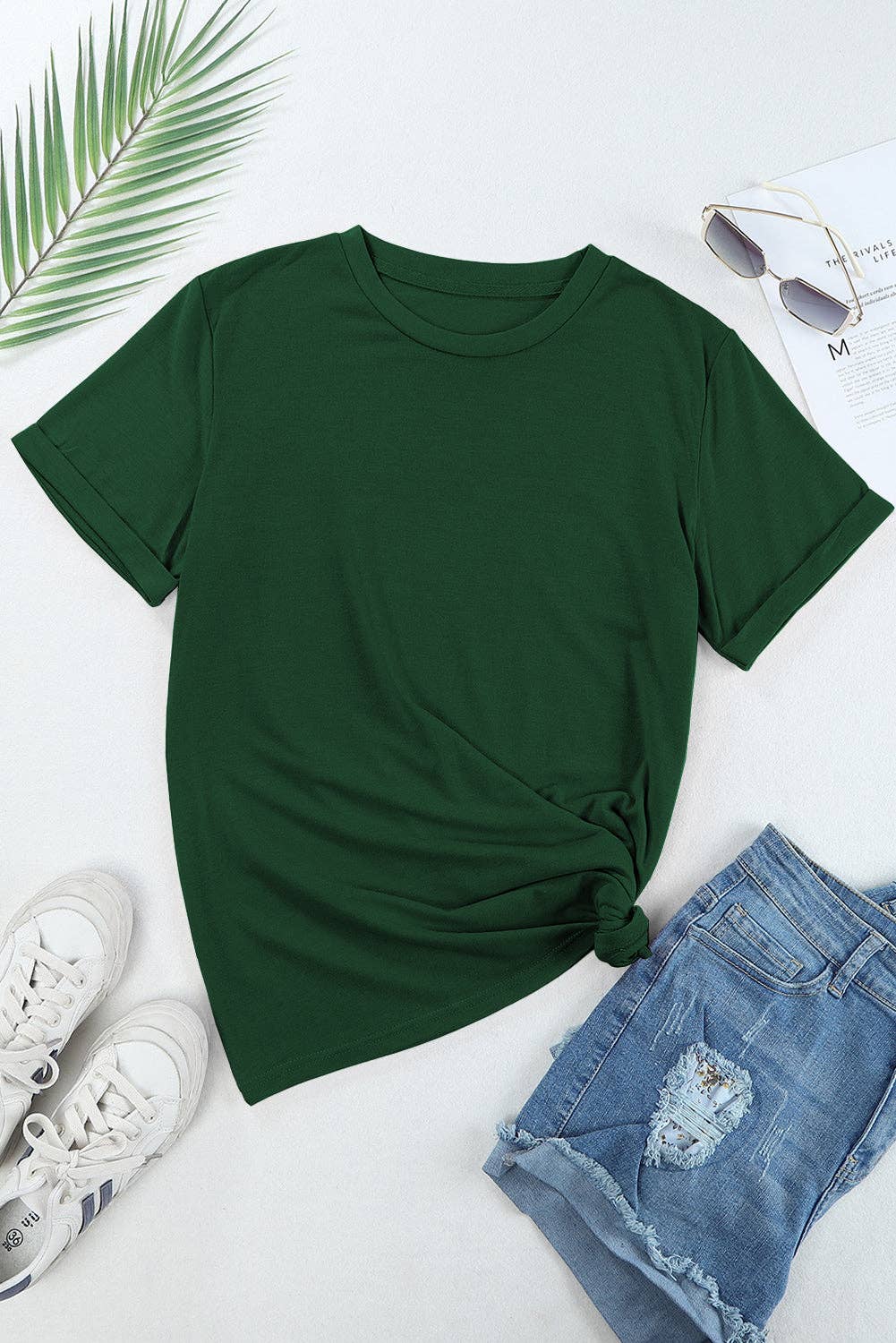 PRETTY BASH - PRETTY BASH Solid Short Sleeve Crew Neck Tee