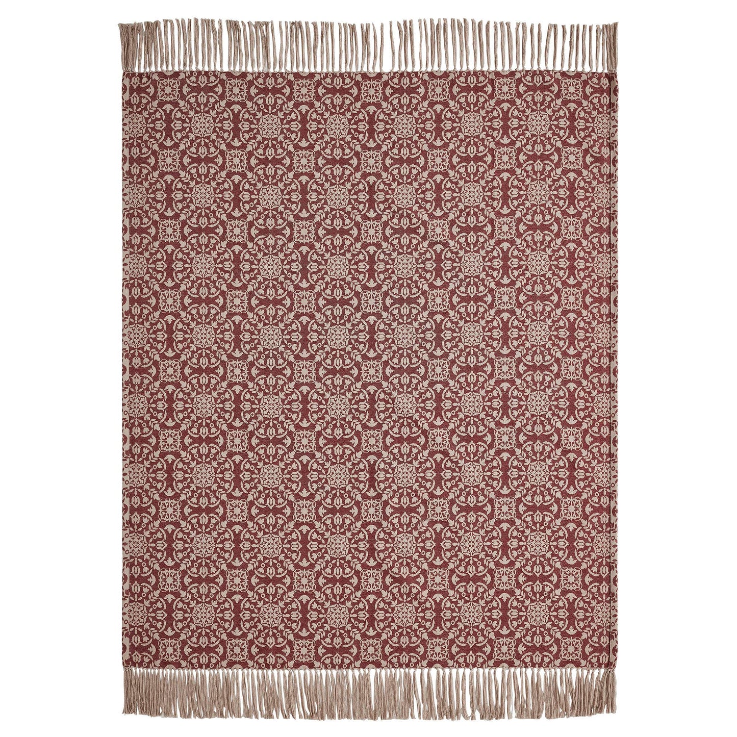 VHC Brands - Custom House Burgundy Tan Jacquard Woven Throw Blanket 50x60