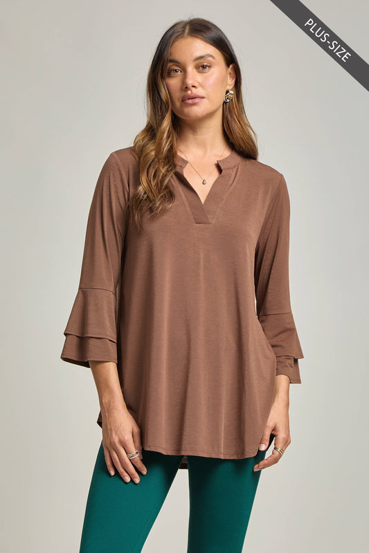 DEAR SCARLETT- PLUS SIZE Solid Color Belled Lizzy Top