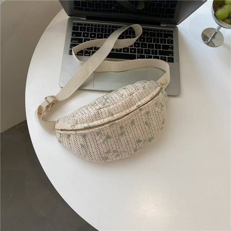 JOSSLYN by wall to wall - RAFFIA STRAW WAIST FANNY PACK CROSSBODY BELT BAG | 40P559