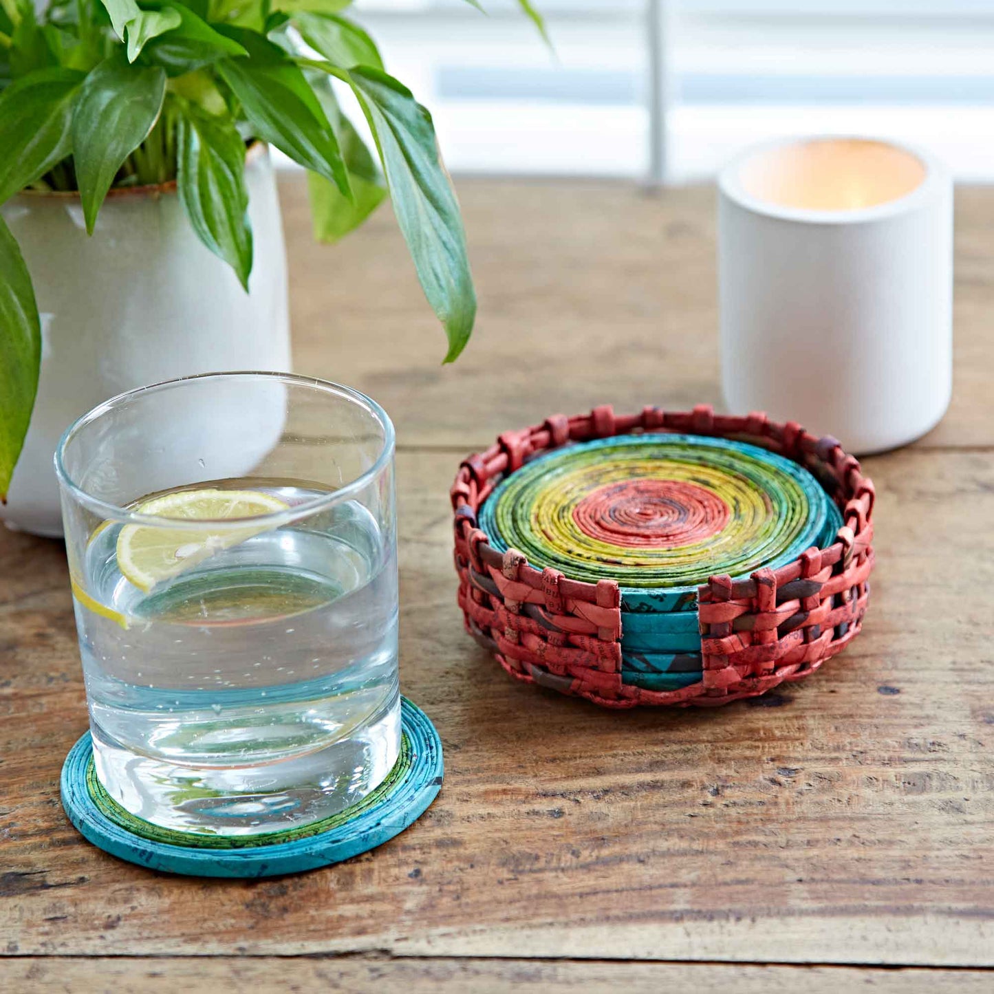 Recycled Newspaper Coaster Set Of Six - Multicoloured