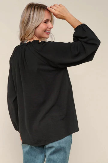 FRILLED PLACKET BUTTON DOWN SOLID BLOUSE
