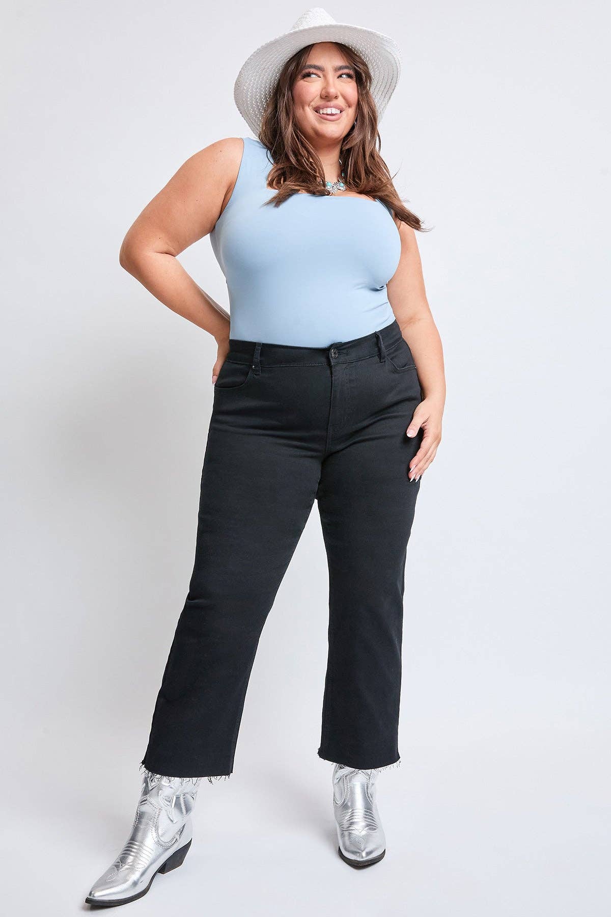 YMI - Plus High Rise Cropped Wide Leg Trouser-EP209207