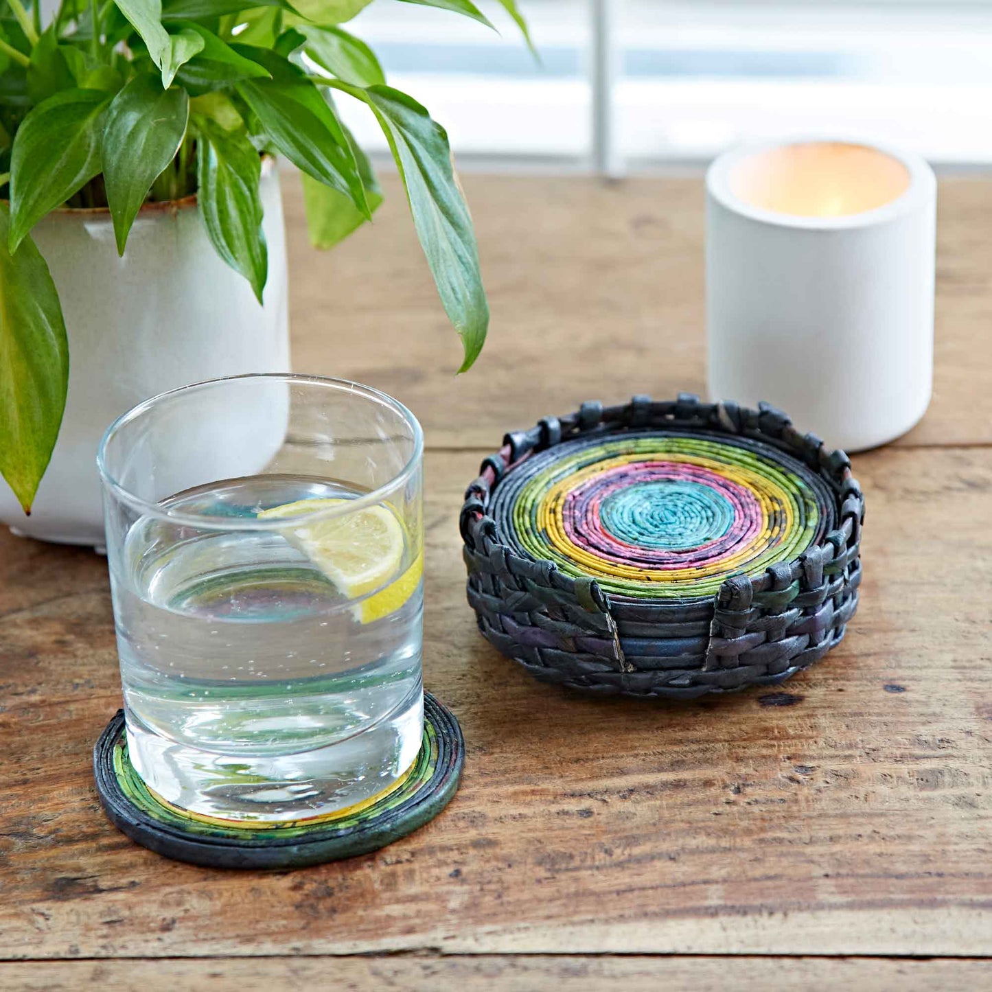 Recycled Newspaper Coaster Set Of Six - Multicoloured