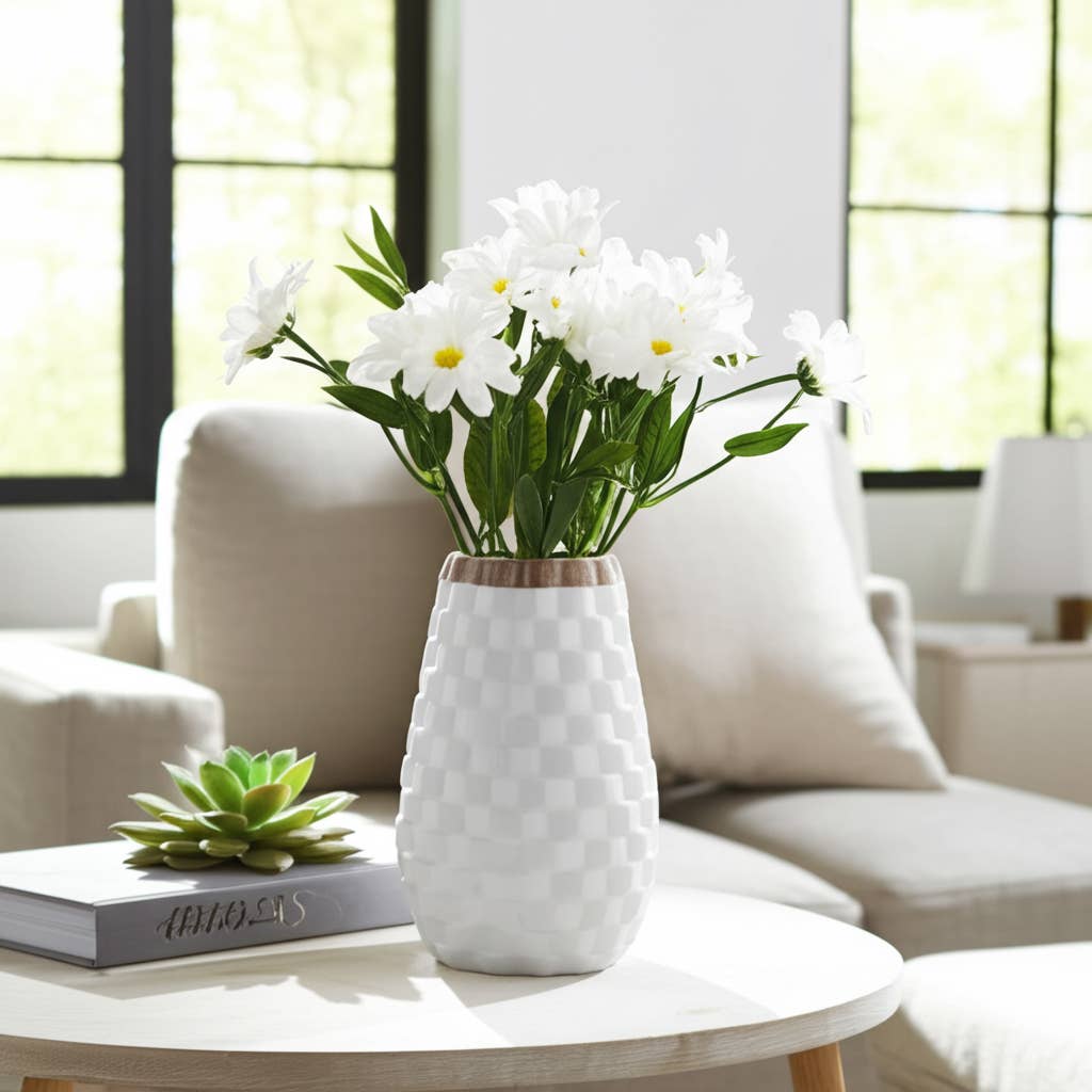 Sagebrook Home - Decorative Vase - White/Brown Ceramic Round Textured, 9 in.