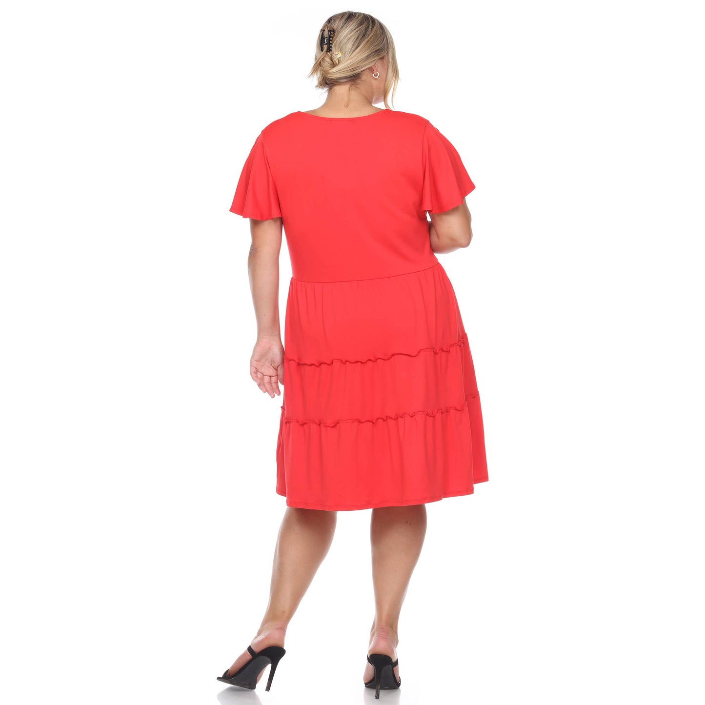 WHITE MARK - Plus Size Short Sleeve V-neck Tiered Midi Dress
