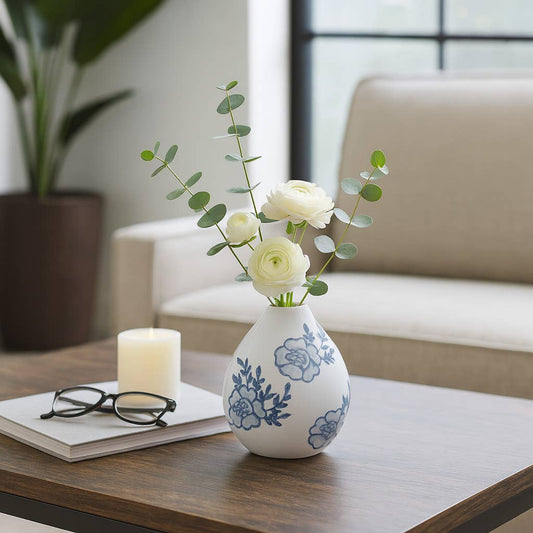Sagebrook Home - Decorative Vase - Blue/White Ceramic Chinoiserie Bud, 5 in.
