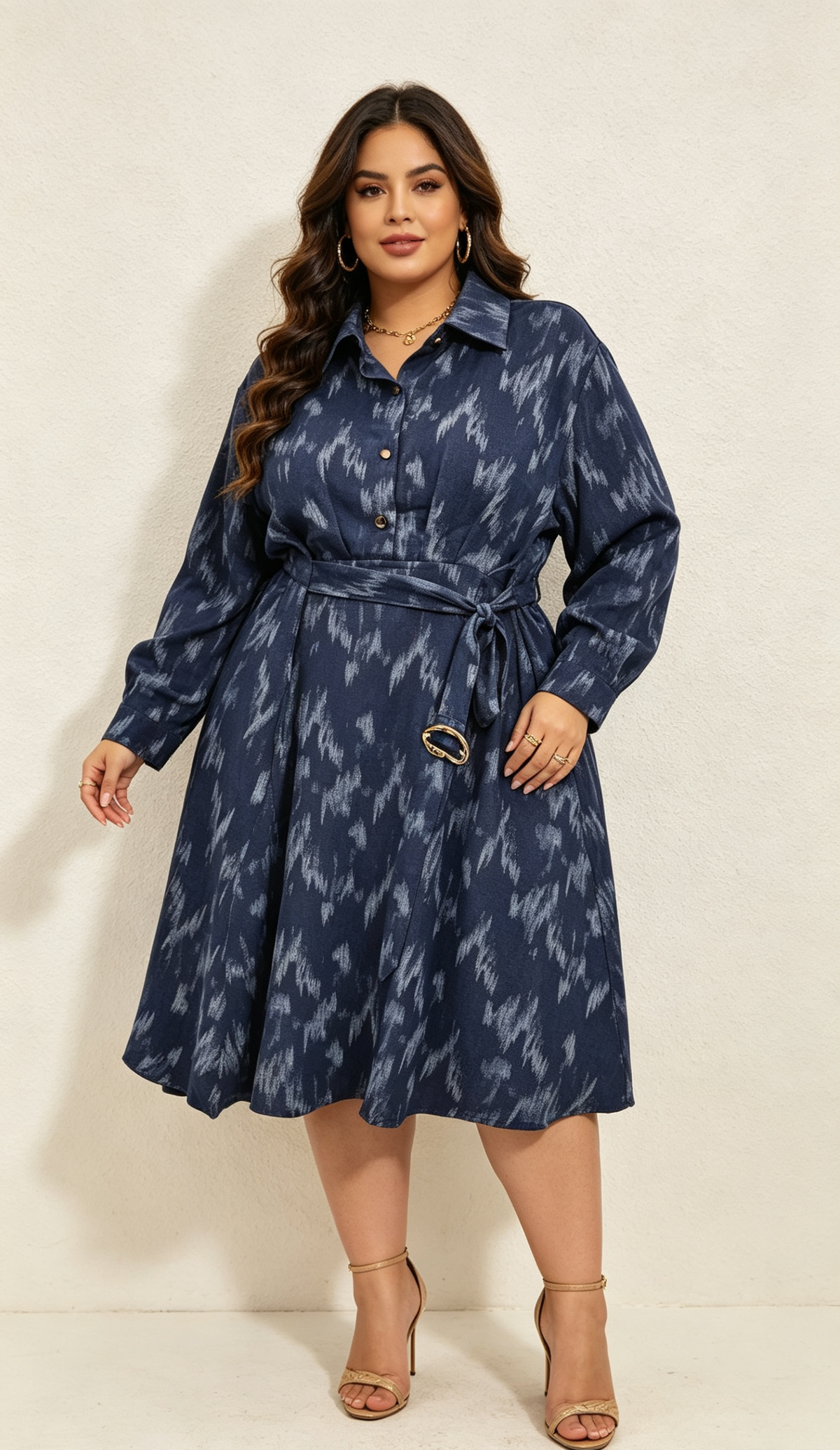 2W - Plus-size sequin shirt dress with belt