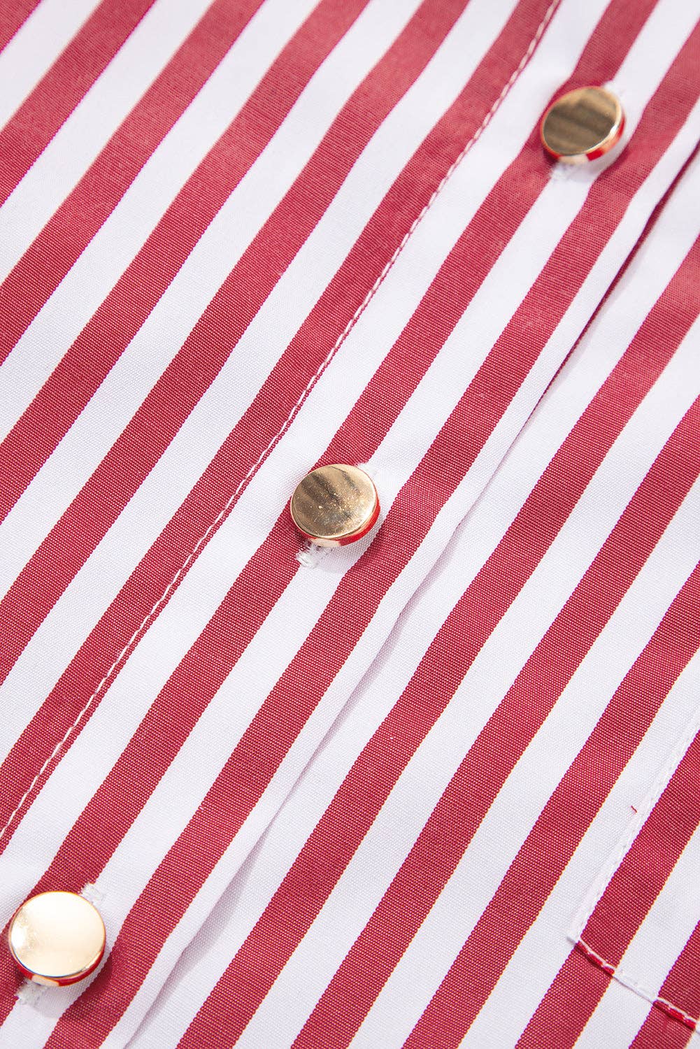 Lovesoft - Red Stripe Patched Pocket Side Slit Loose Shirt