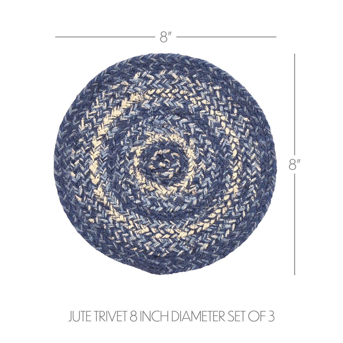 VHC Brands - Great Falls Blue Braided Jute Trivet Hot Pad 8 Set of 3