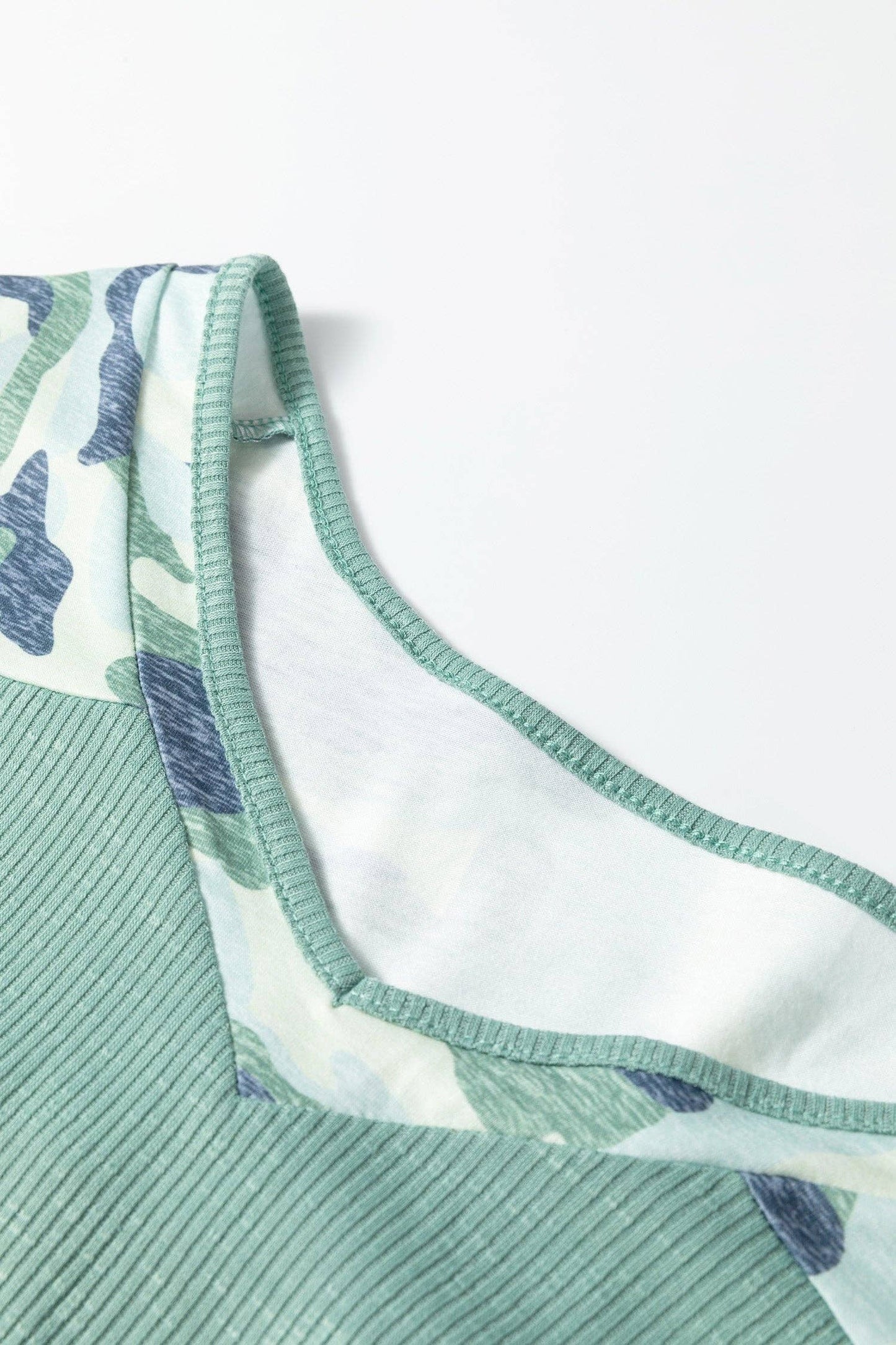 PRETTY BASH - Plus Size Camo Patchwork Ribbed V-Neck Tee