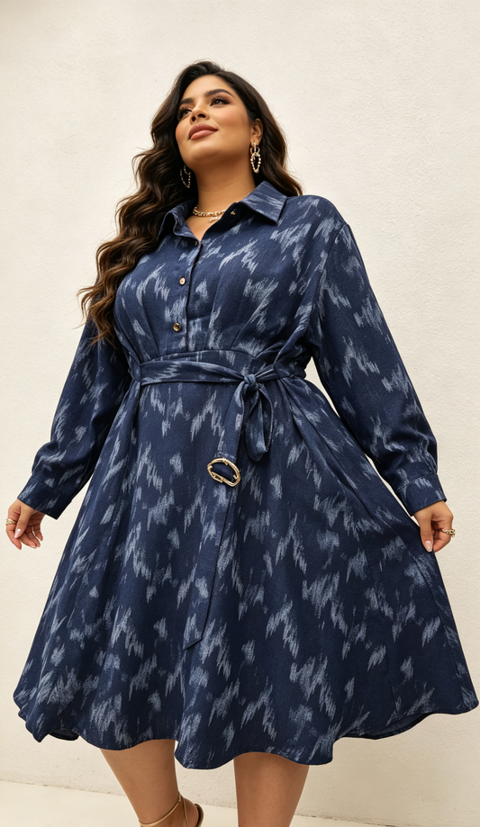2W - Plus-size sequin shirt dress with belt