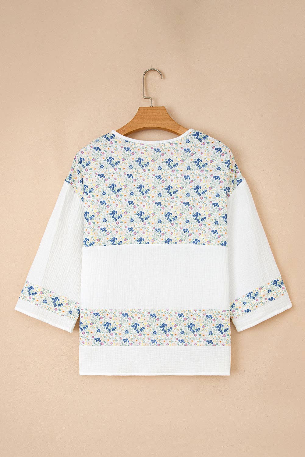 PRETTY BASH - Floral Gauze Patchwork 3/4 Sleeve Blouse