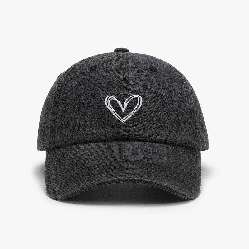 Sheer Trend - Embroidered Heart Design Washed Cotton Baseball Cap