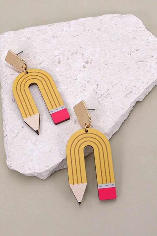 JOSSLYN by wall to wall - U SHAPE PENCIL WOOD DROP EARRING | 31E24039