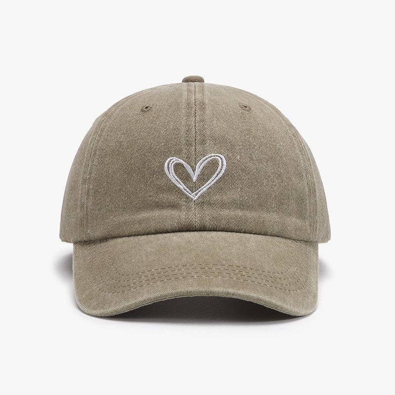 Sheer Trend - Embroidered Heart Design Washed Cotton Baseball Cap