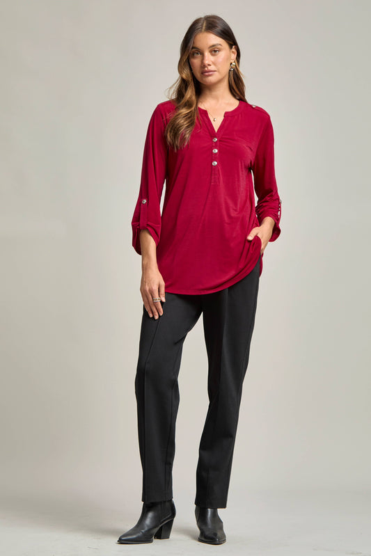 DEAR SCARLETT - Solid Colored Buttoned Lizzy Top