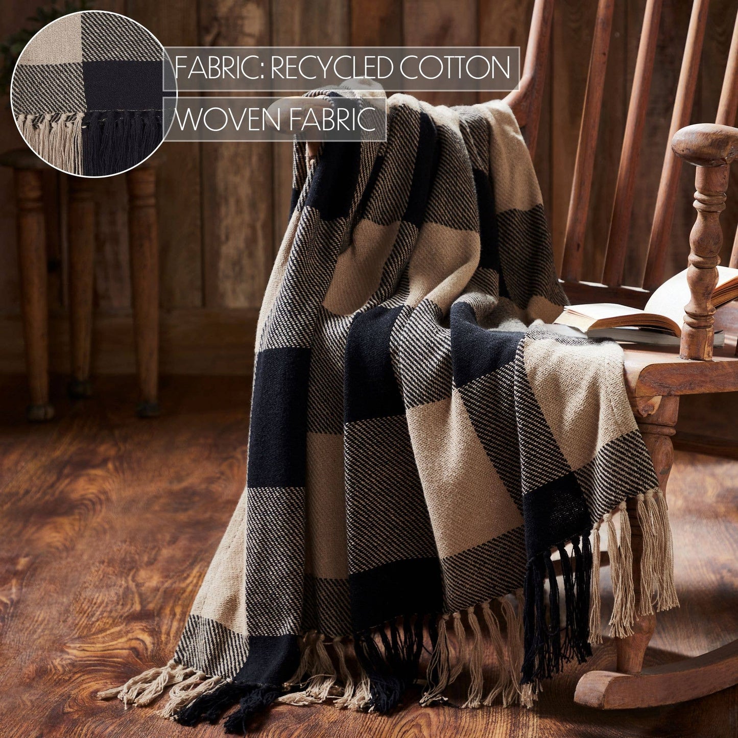 VHC Brands - Black Tan Buffalo Check Woven Throw Blanket 50x60
