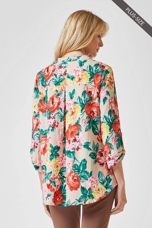 DEAR SCARLETT - PLUS SIZE  3/4 Sleeve Printed LIZZY Top
