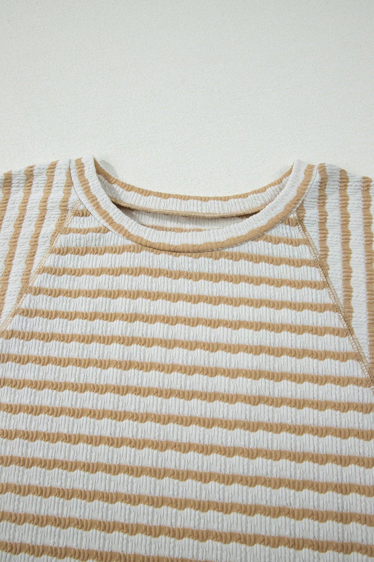 PRETTY BASH - PRETTY BASH Plus Size Stripe Textured 3/4 Sleeve Top
