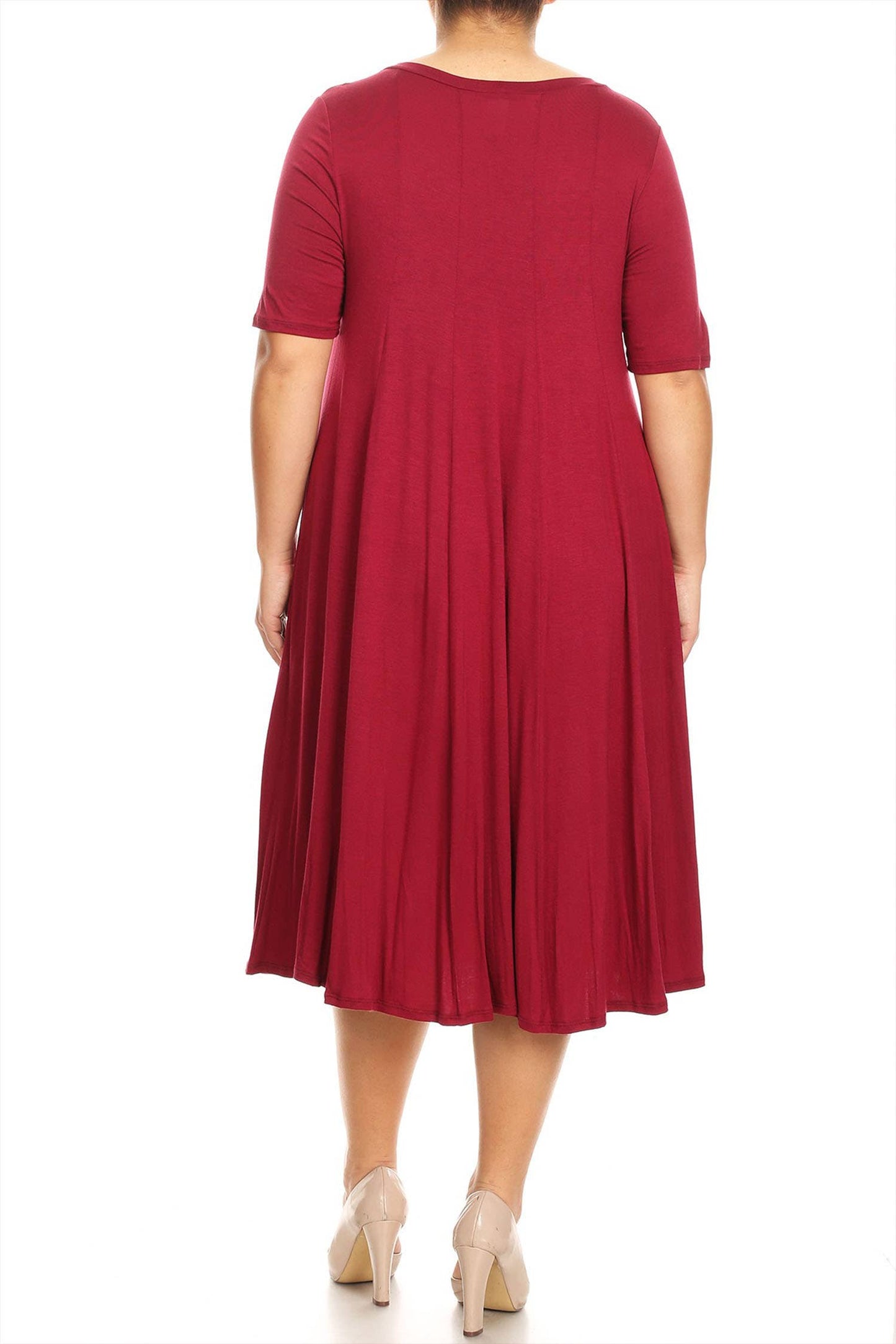 Women's Plus Size A-Line Round Neck Casual Solid Midi Dress