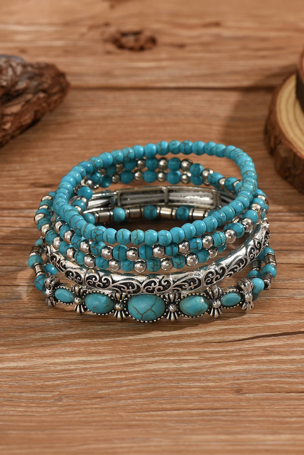 Little Daisy Closet -  LDC Western Turquoise Beading 5pcs Layered Bracelet
