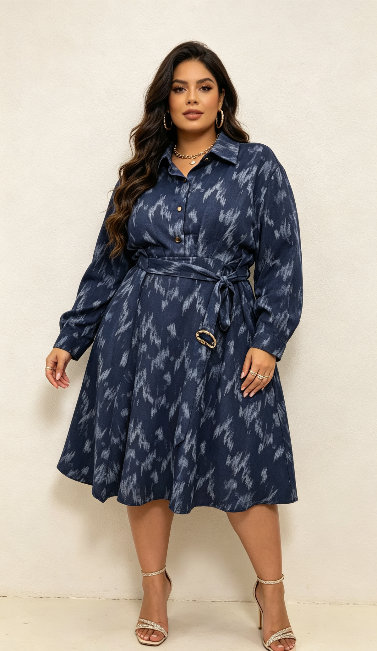 2W - Plus-size sequin shirt dress with belt
