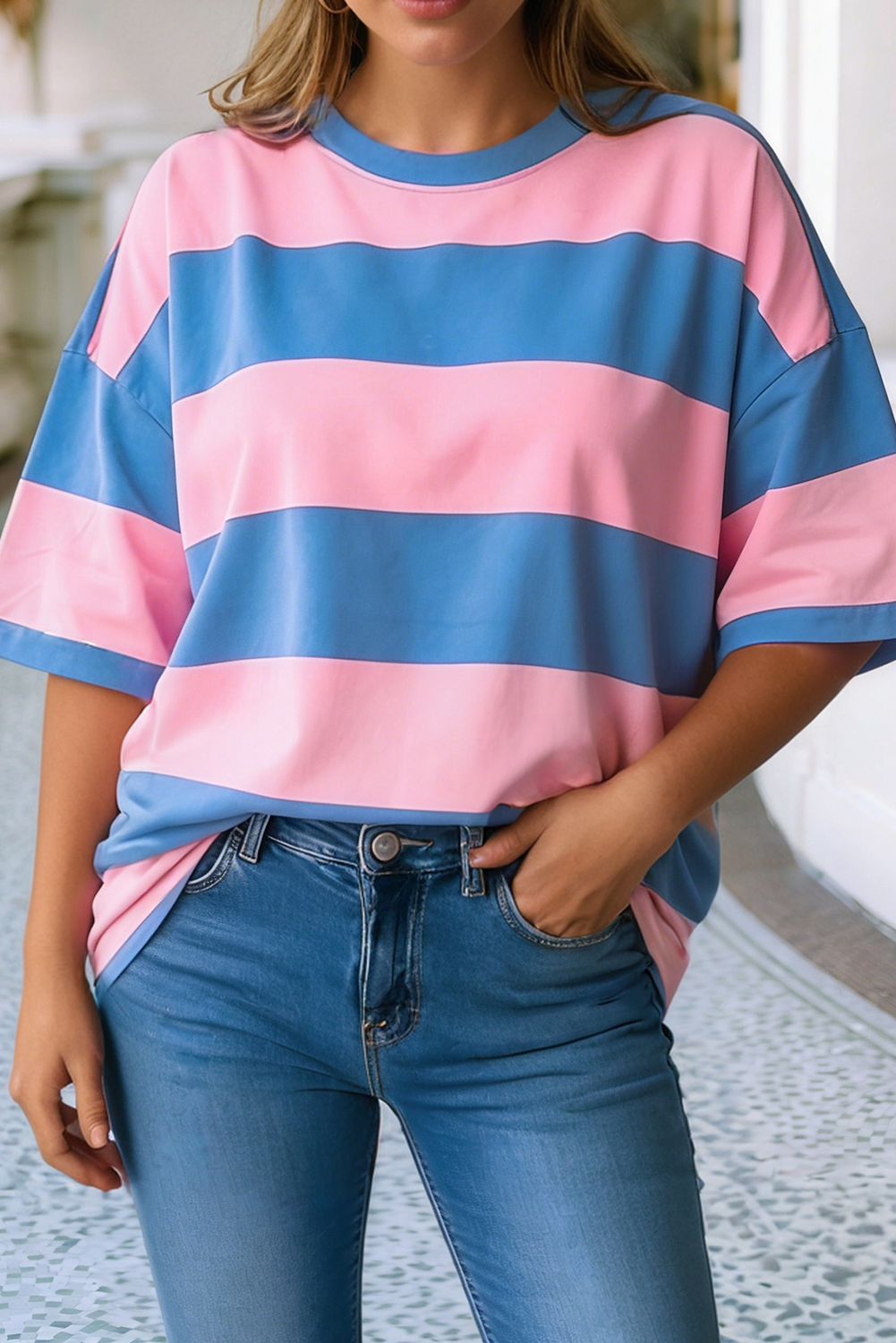 Little Daisy Closet - LDC Striped Color Block Oversize Tunic Tee