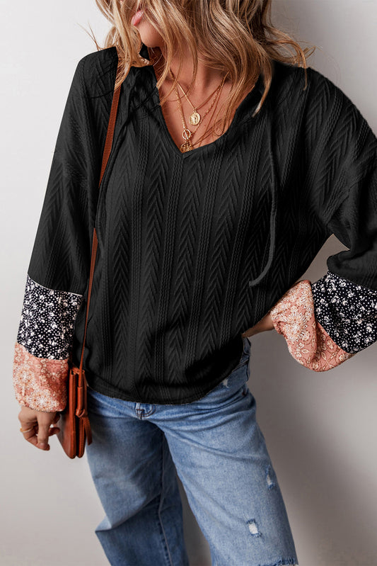 Floral Patchwork Drawstring Blouse
