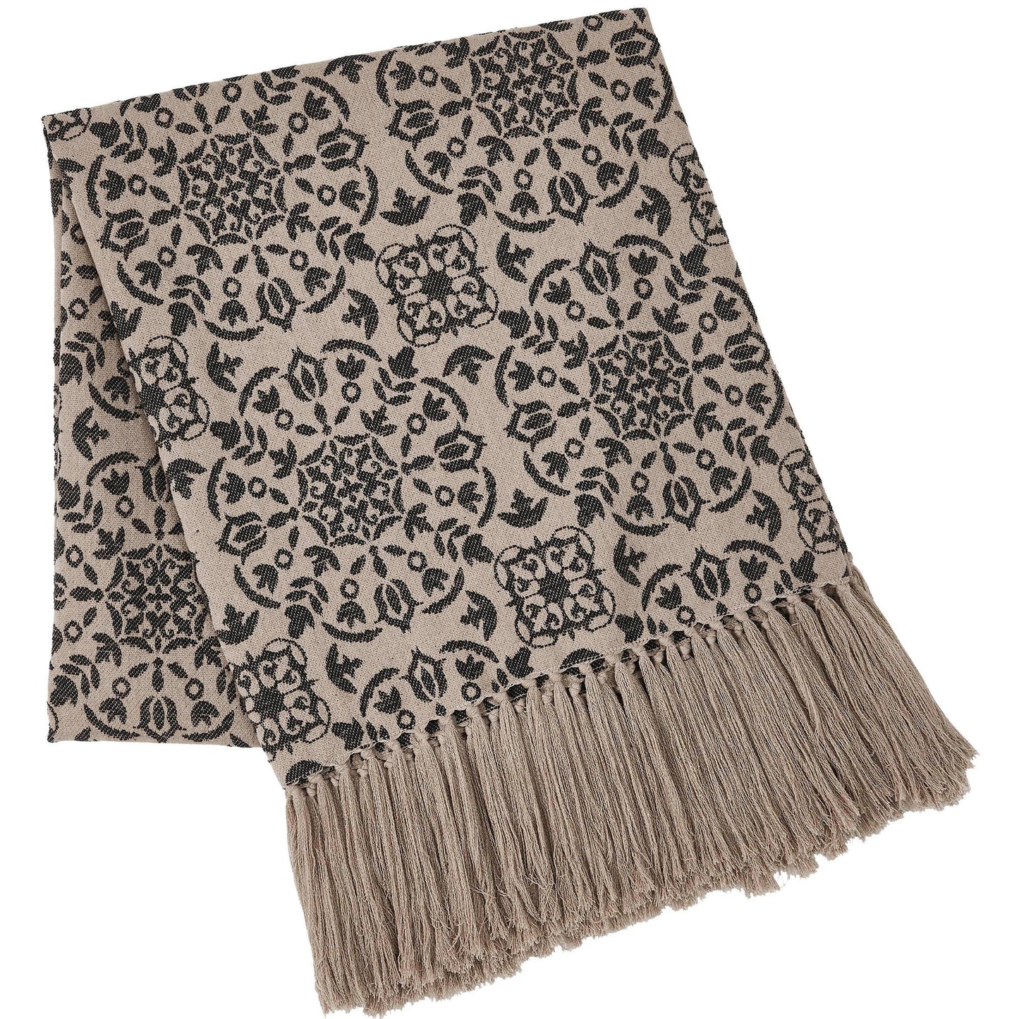 VHC Brands - Custom House Black Tan Jacquard Woven Throw Blanket 50x60