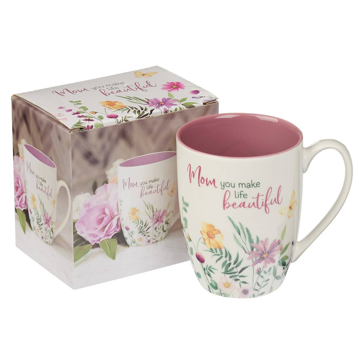 Christian Art Gifts - Mug Purple/White Floral Mom You Make Life Beautiful