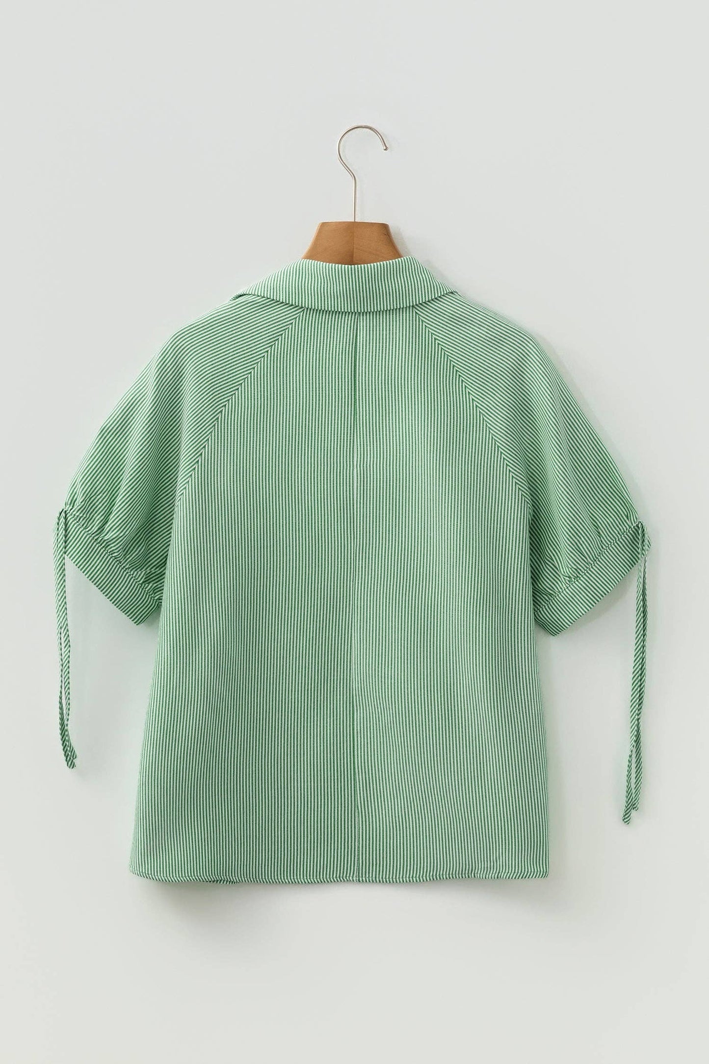 PRETTY BASH - PRETTY BASH Stripe Tied Short Sleeve Collared Blouse