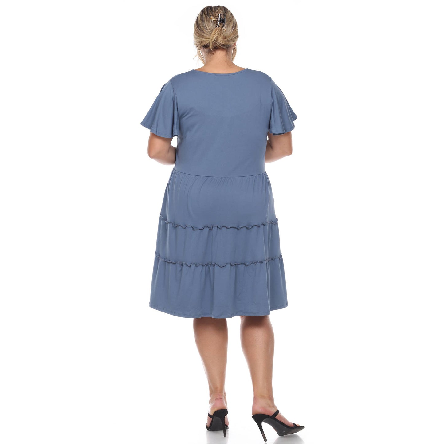 WHITE MARK - Plus Size Short Sleeve V-neck Tiered Midi Dress