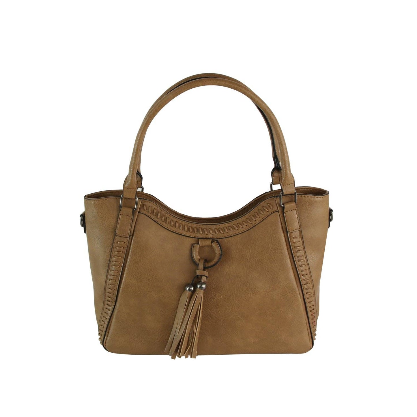 Handbag Factory Corp - Whipstitch Tassel Bead Accented Shoulder Tote
