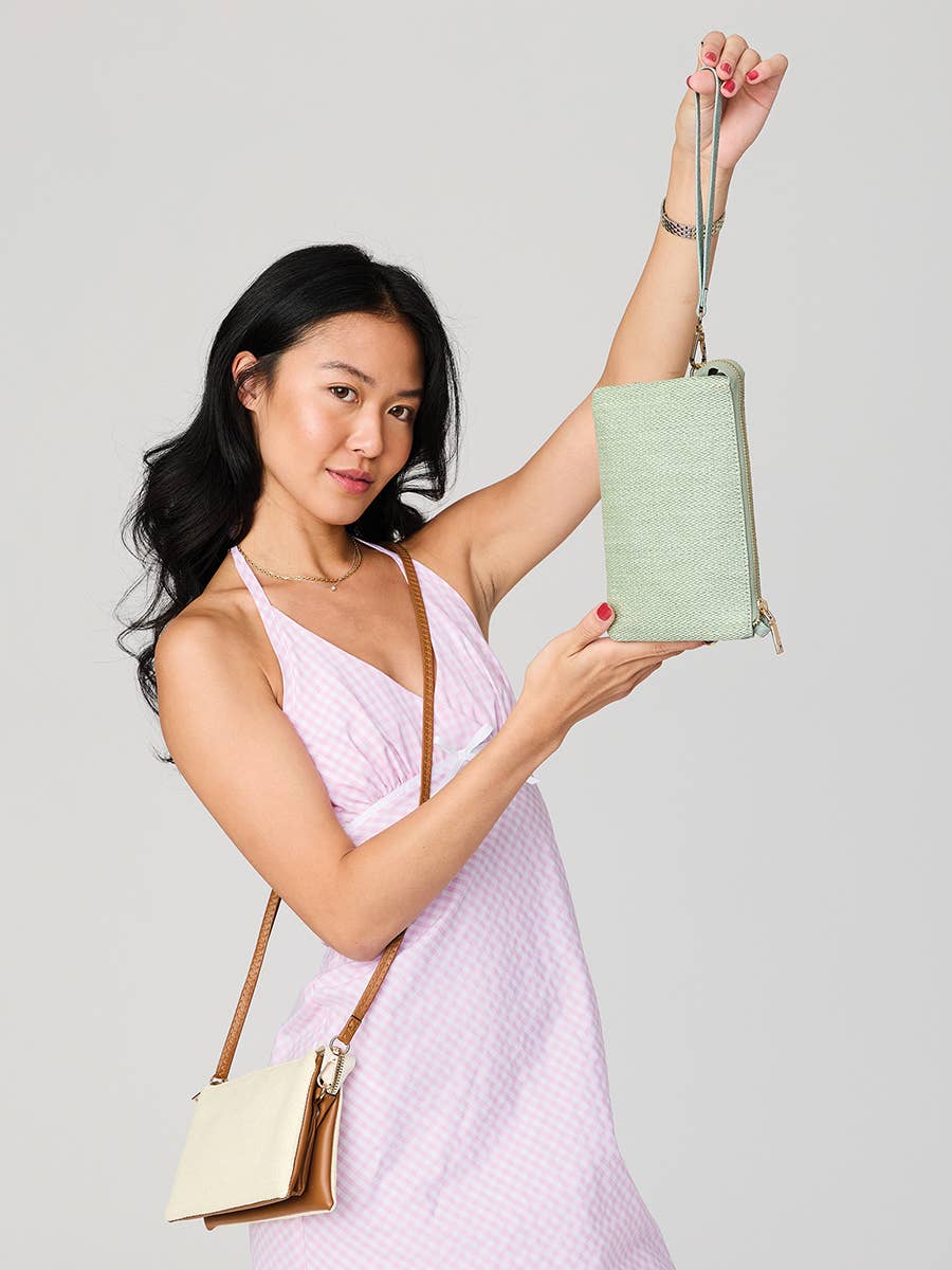 Jen & Co. - M013MSTW Riley Micro Straw 3 Compartment Crossbody/Wristlet
