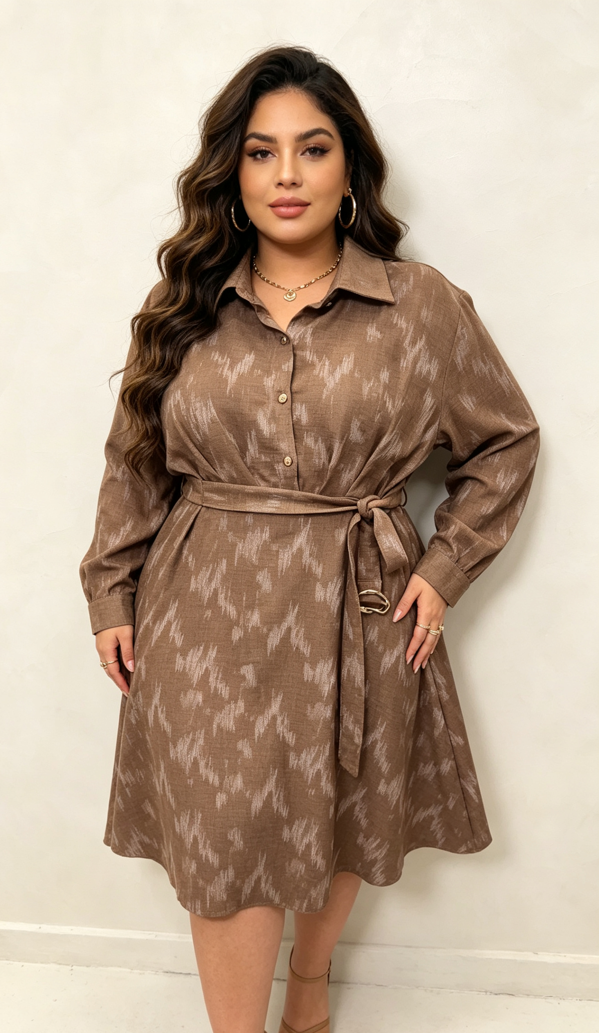 2W - Plus-size sequin shirt dress with belt