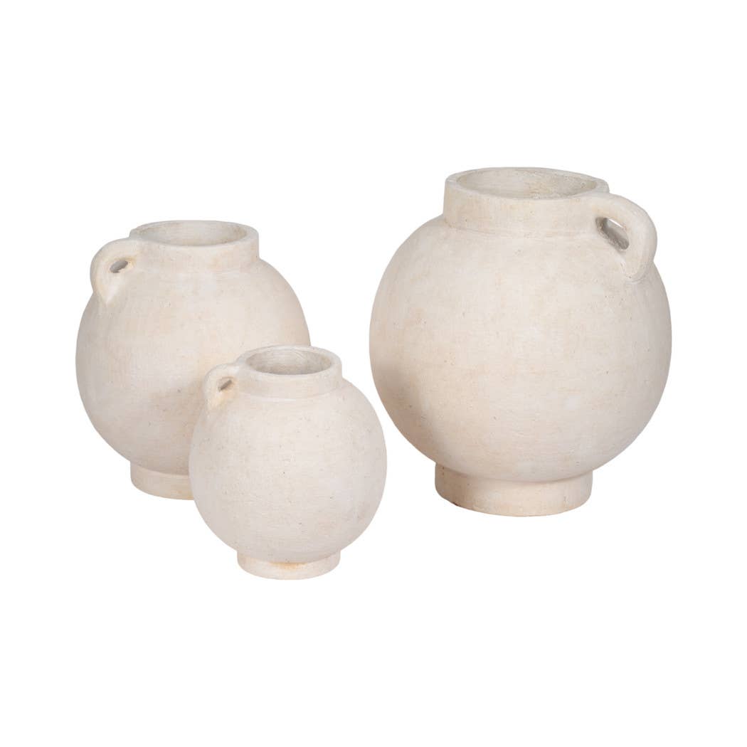 Sagebrook Home - Decorative Vase - White Ceramic Bulbous with Handle Jug, 7in