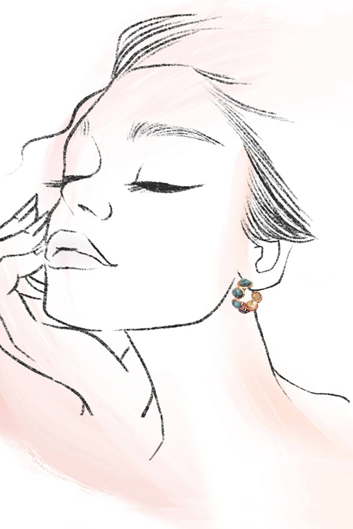 JOSSLYN by wall to wall - OVAL NATURAL STONE TURQ HOOP EARRINGS | 80E6656