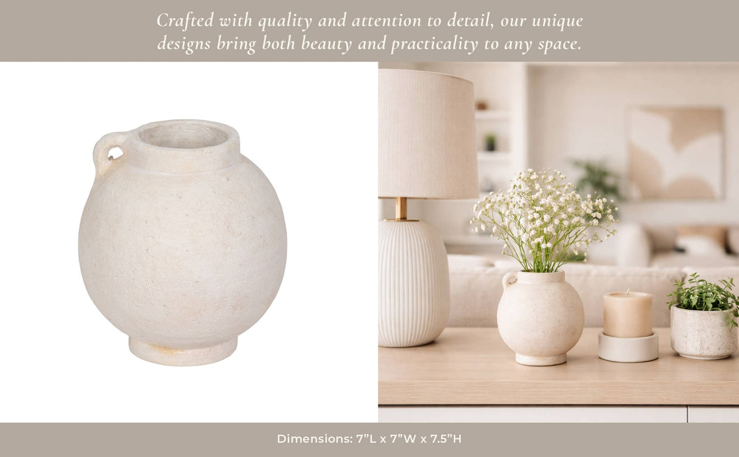 Sagebrook Home - Decorative Vase - White Ceramic Bulbous with Handle Jug, 7in