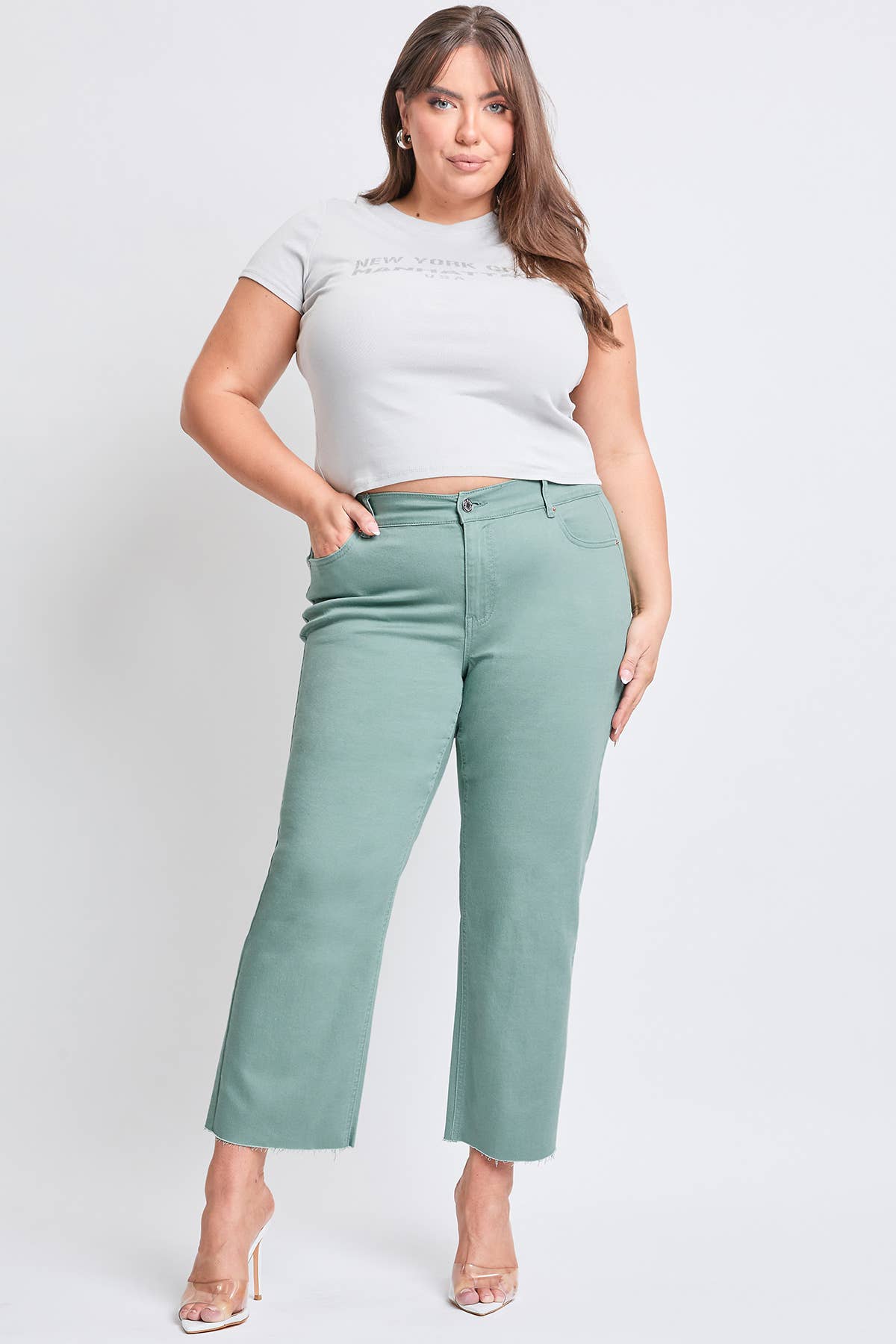 YMI - Plus High Rise Cropped Wide Leg Trouser-EP209207