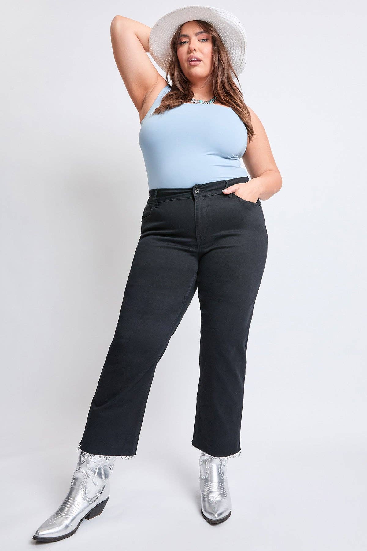 YMI - Plus High Rise Cropped Wide Leg Trouser-EP209207