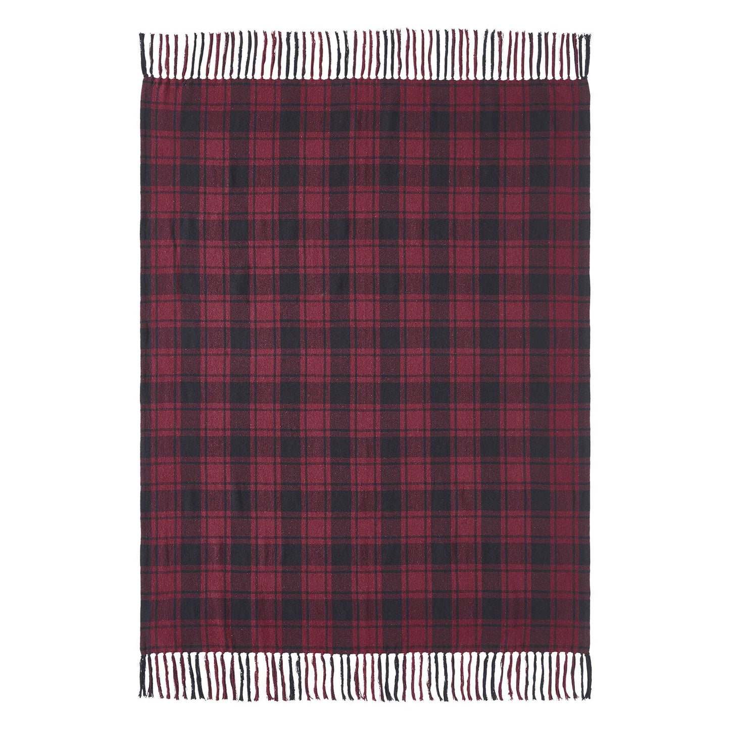 VHC Brands - Cranberry Black Plaid Woven Throw Blanket Lodge Decor 50x60