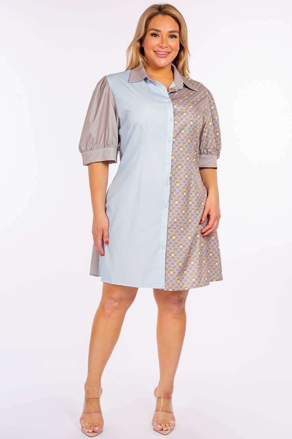 Teddy Bear Graphic Print Short Dress