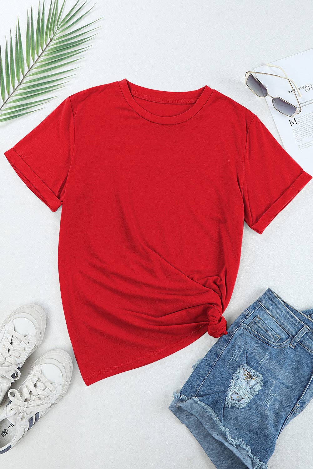 PRETTY BASH - PRETTY BASH Solid Short Sleeve Crew Neck Tee