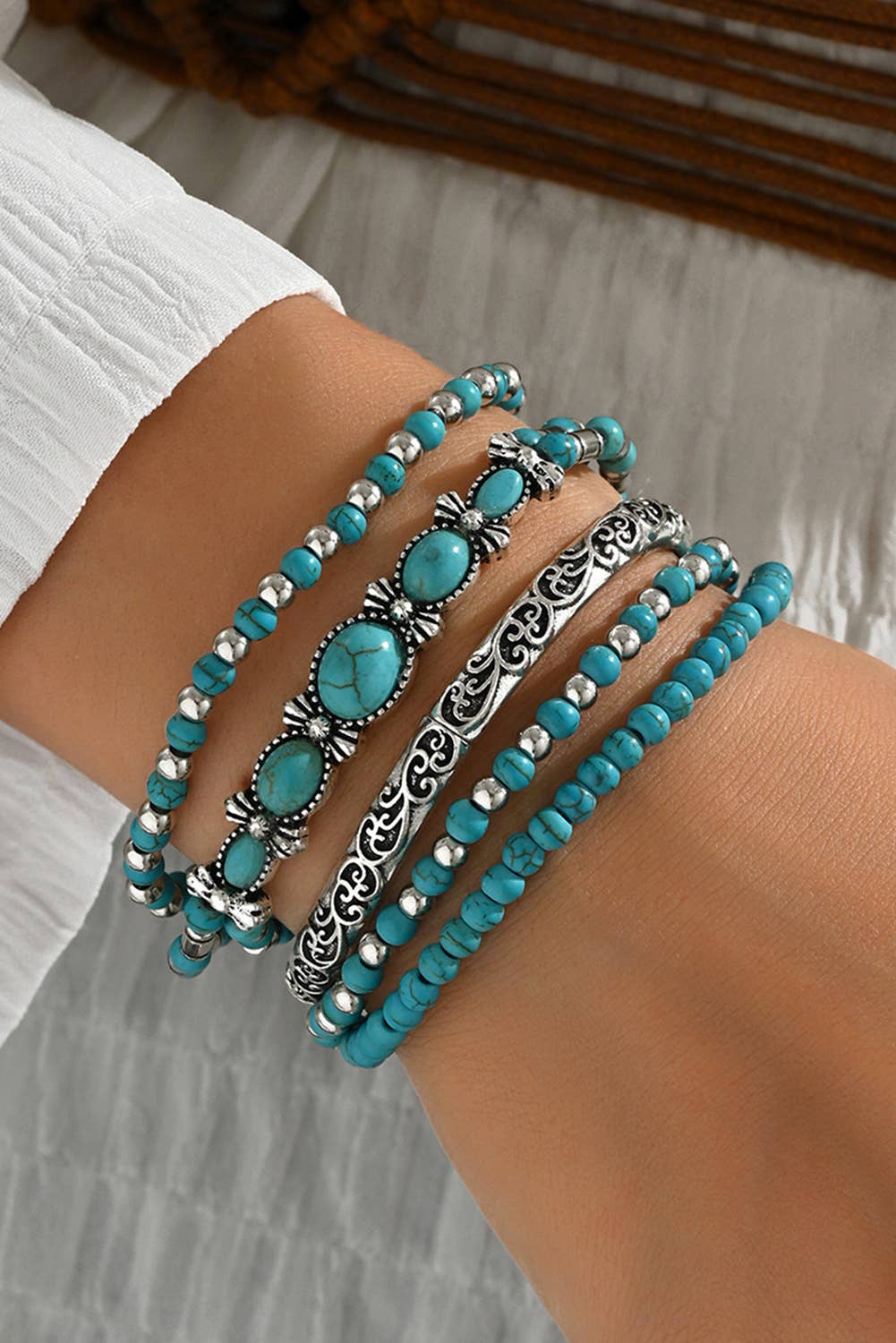Little Daisy Closet -  LDC Western Turquoise Beading 5pcs Layered Bracelet