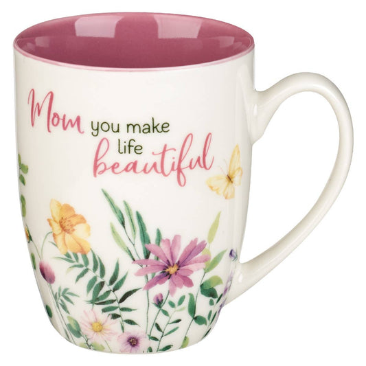 Christian Art Gifts - Mug Purple/White Floral Mom You Make Life Beautiful